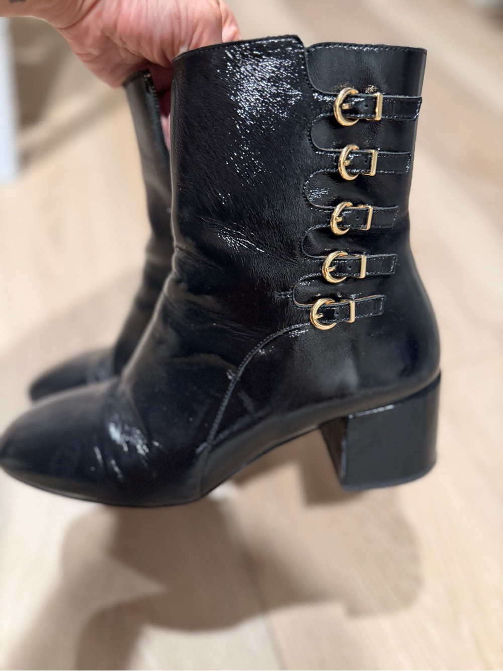 Sezane Leonie Mid Boots Patent Black - Size 8 EUC - Picture 4 of 7